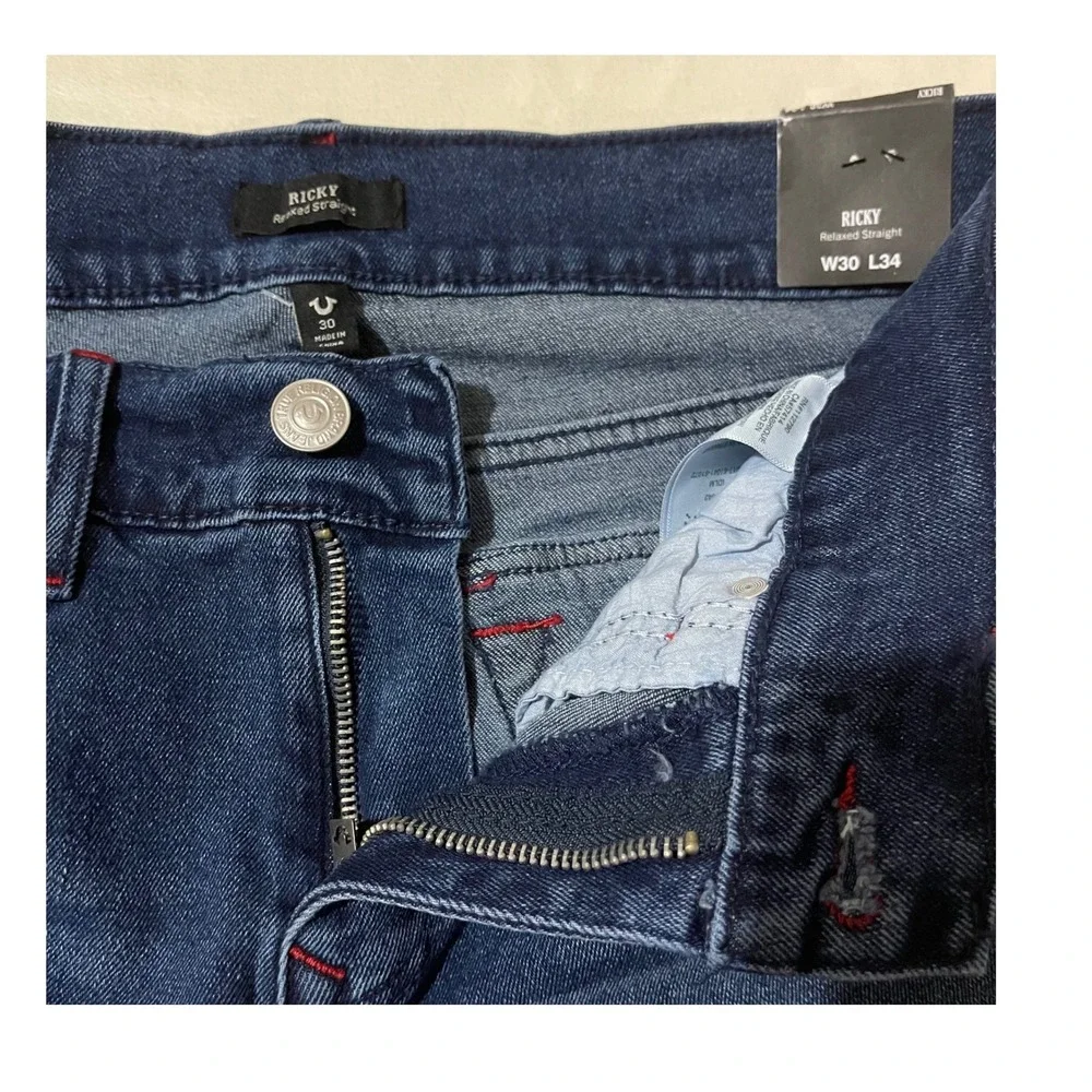 True Religion Ricky SN Flap Straight Jeans Mens 30 Medium Rustic Barn Wash Denim